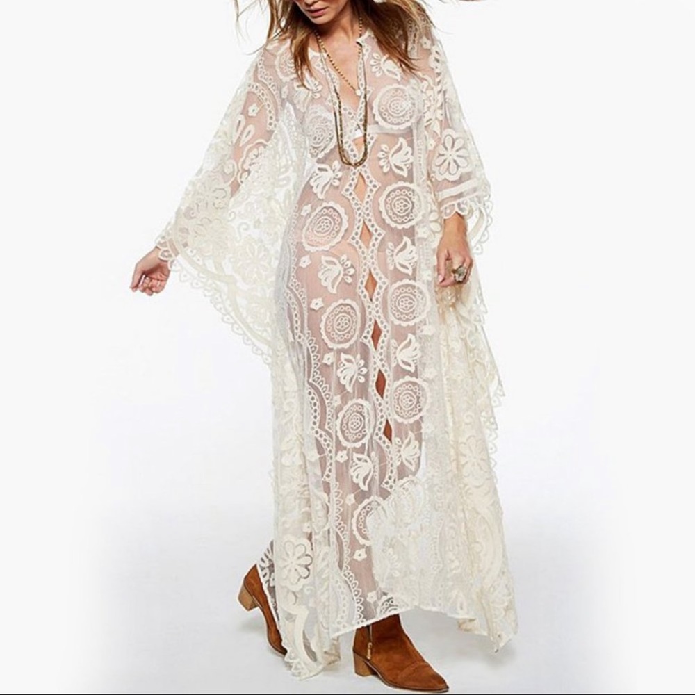 Boho Lace Cover Up Maxi Kaftan Kimono - Picture 2 of 5
